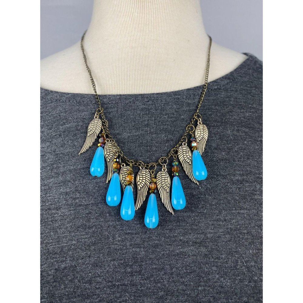 Chunky Boho Necklace glass turquoise teardrop